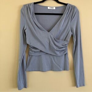 Soft Gray Long Sleeve Wrap Top